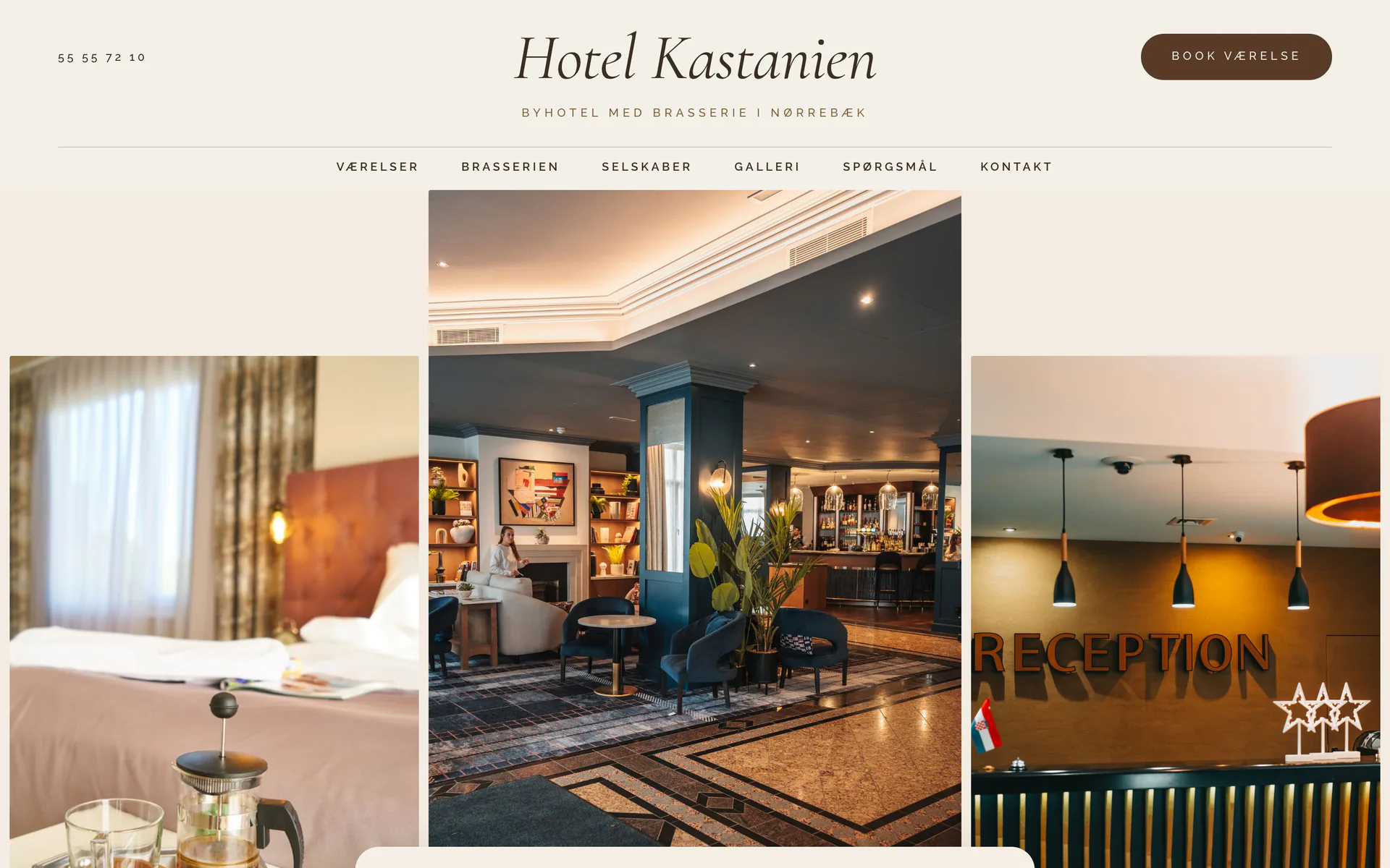Forsiden af designet Havlys, vist med eksempelsiden Hotel Kastanien, en opdigtet side for byhotel med brasserie